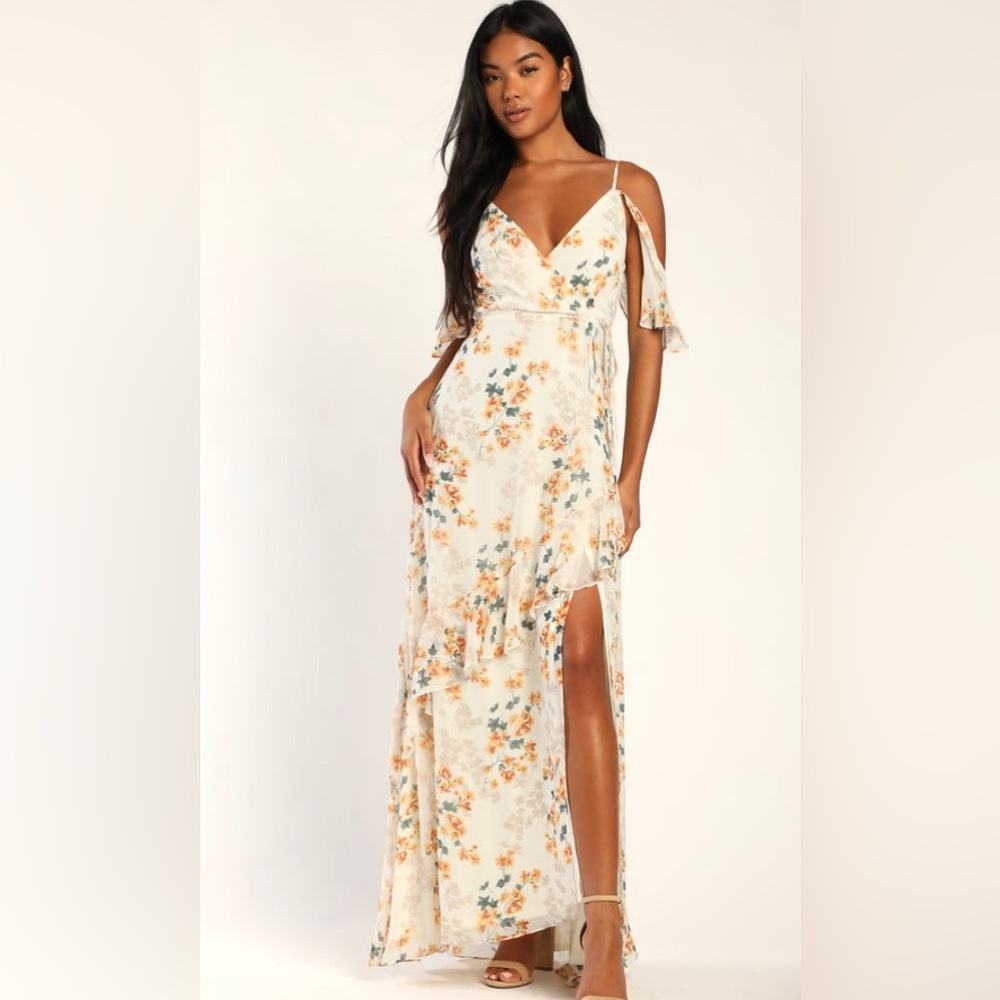 Lulu’s shadow blooms cream floral maxi dress